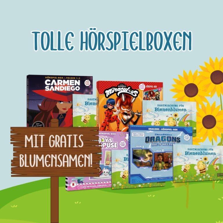 Abbildung der Hörspielboxen, die es in der Aktion mit gratis Bienenblumensamen gibt