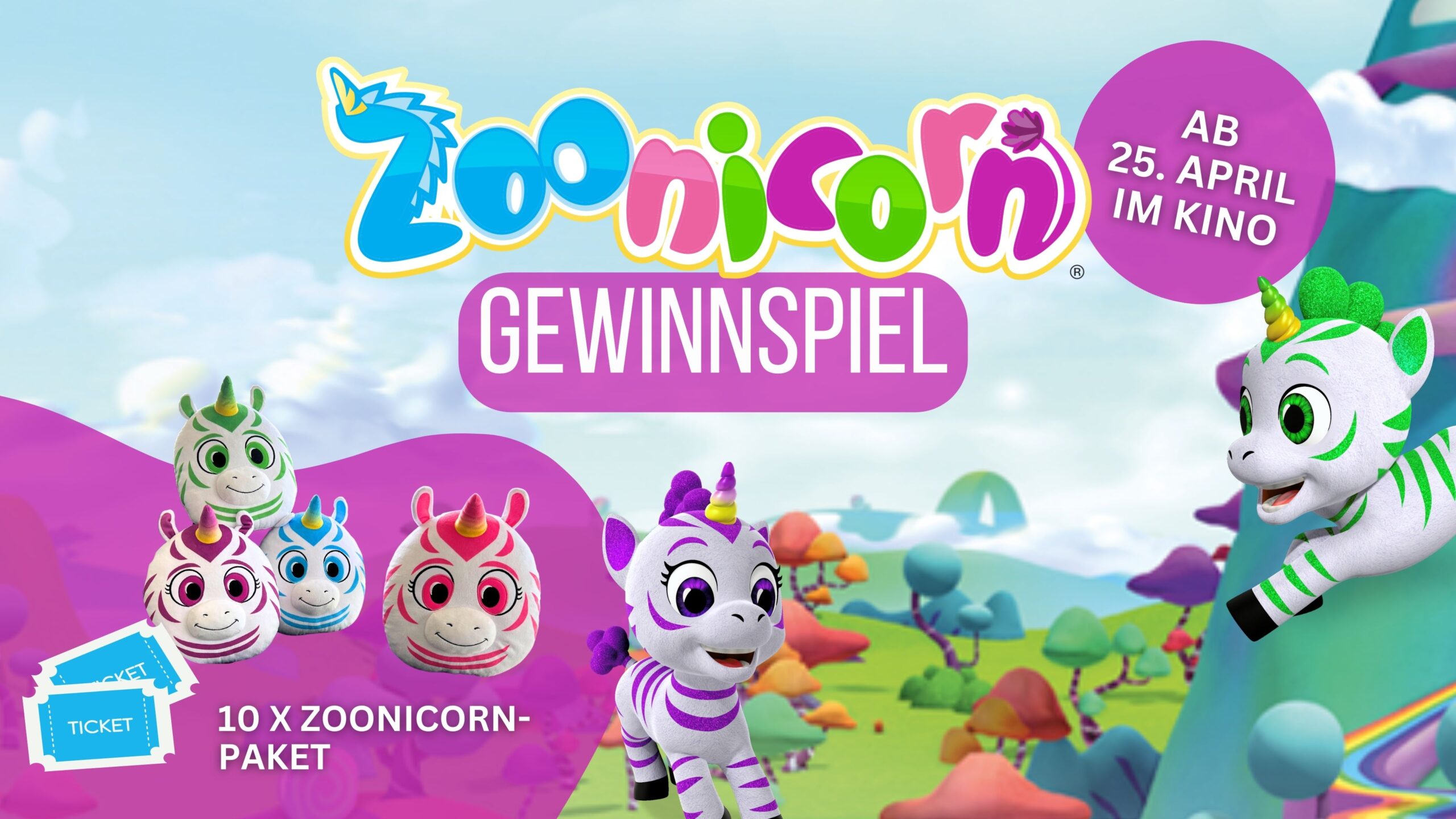 Das Zoonicorn Gewinnspiel enthält zwei Kinotickets und eine Plüschfigur