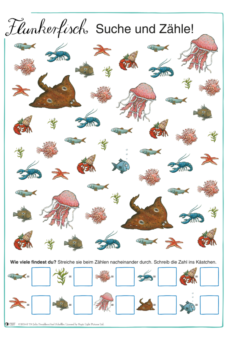 Rätselspaß mit dem Flunkerfisch Suche und Zähle