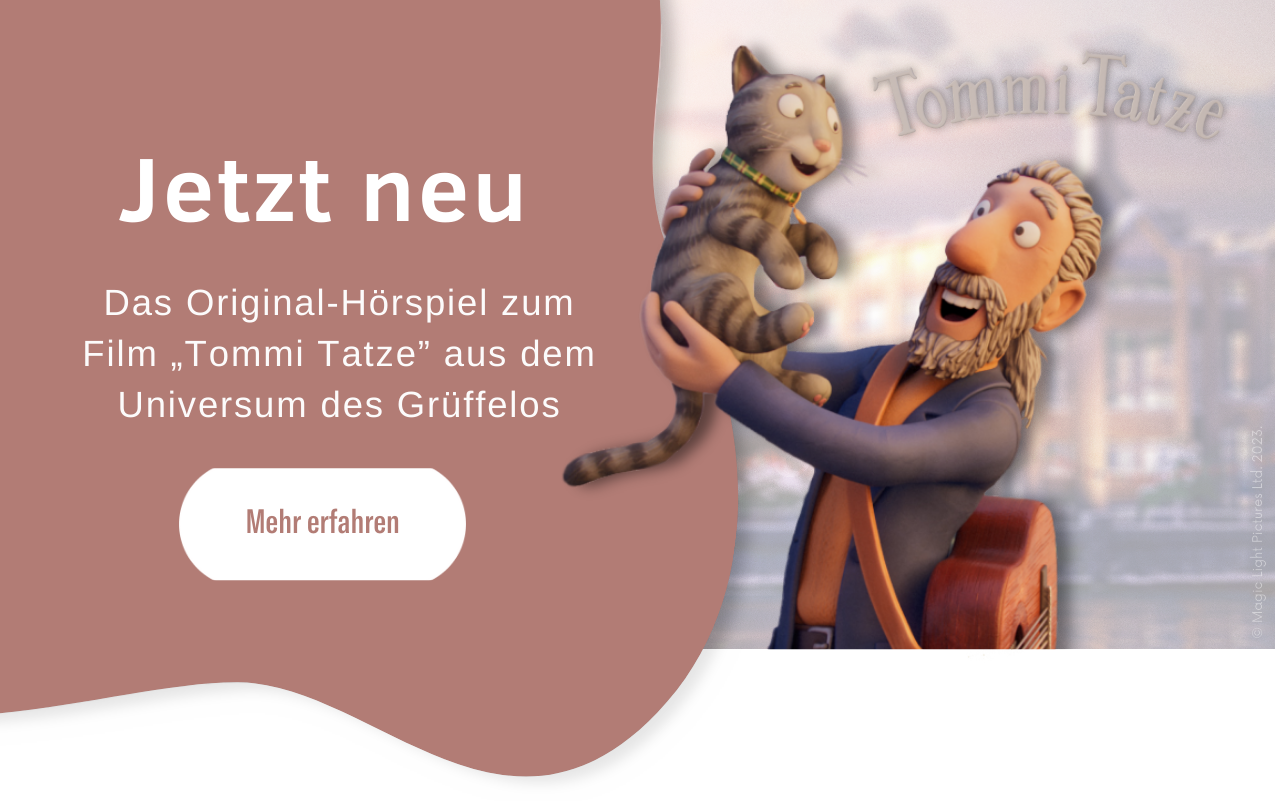 Website Banner zu Tommi Tatze, das Original-Hörspiel zum Film aus dem Universum vom Grüffelo