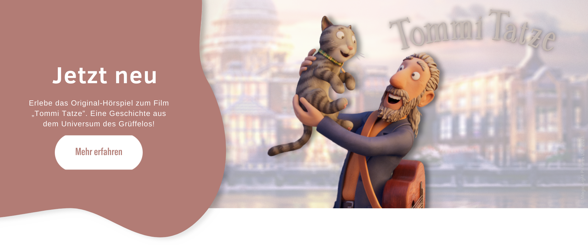 Website Banner zu Tommi Tatze, das Original-Hörspiel zum Film aus dem Universum vom Grüffelo