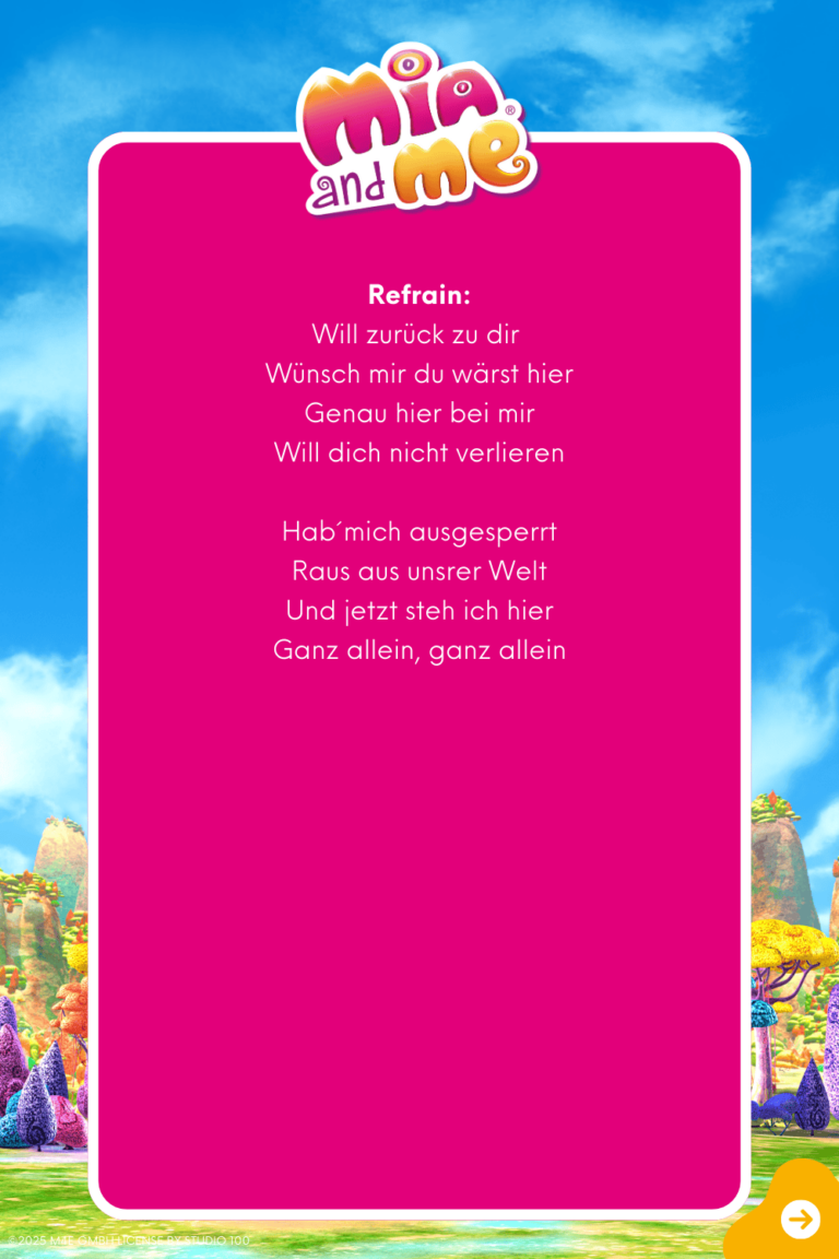 Songtext zum Lied "Ganz allein" Seite 2 aus dem Original Liederalbum von Mia and me