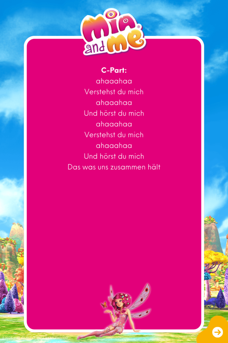 Songtext zum Lied "Ohne Worte" Seite 3 aus dem Original Liederalbum von Mia and me