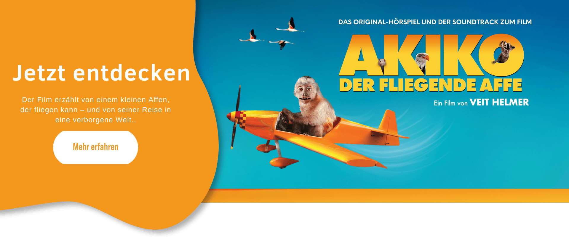 Website Banner zum Hörspiel und Soundtrack vom Kinofilm "Akiko - Der fliegende Affe"