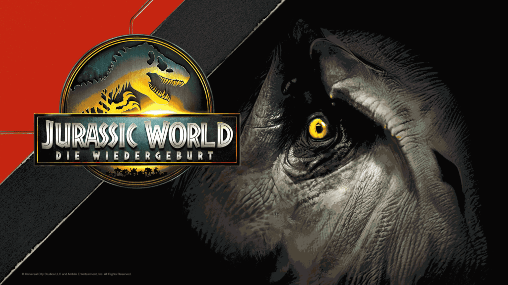 Der Banner zu Jurassic World - Die Wiedergeburt zeigt das Logo und den T-Rex. Er leitet dich zu der Kreativwelt mit Extras und allen Kinofilm Hörspielen weiter