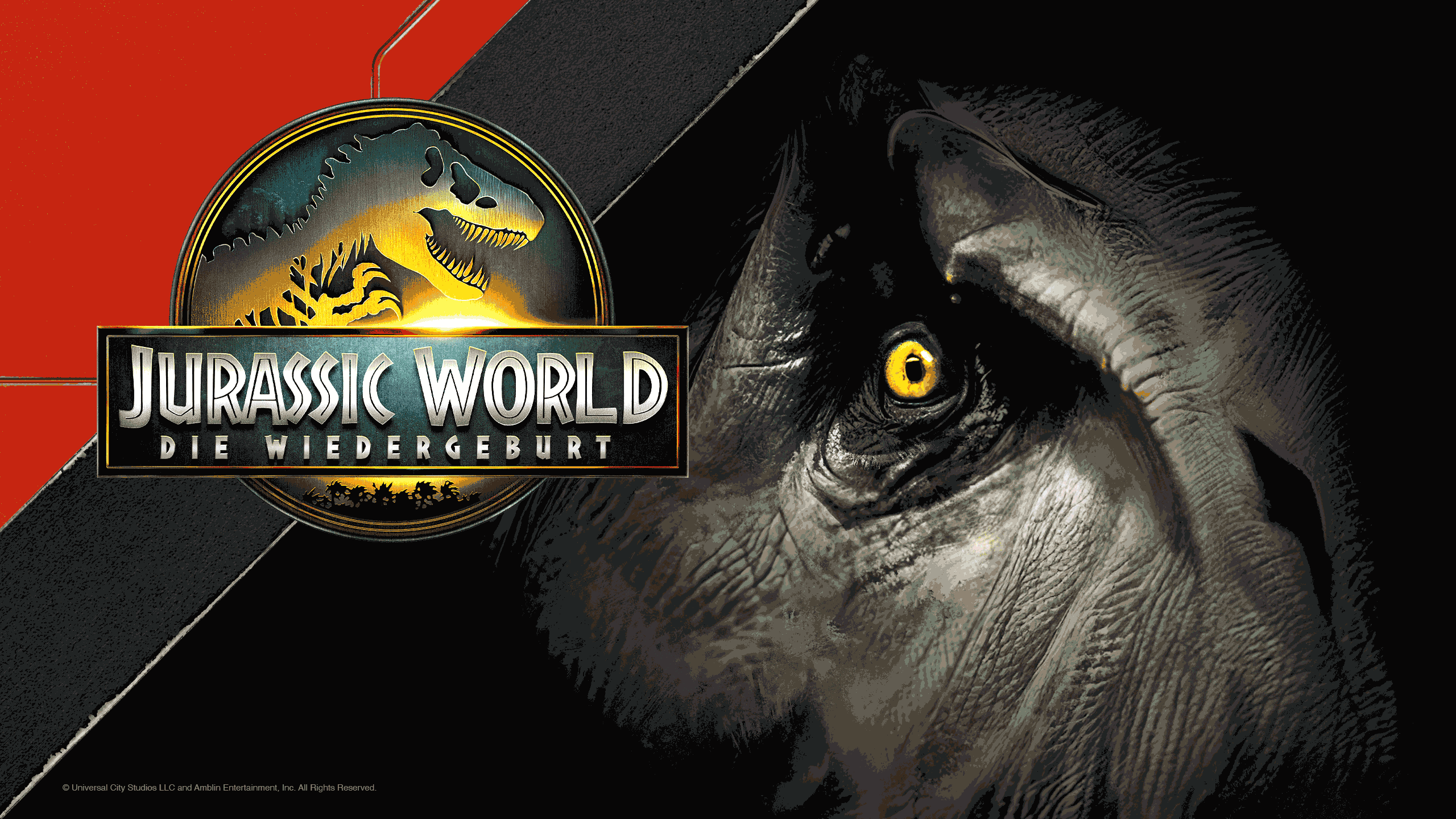 Der Banner zu Jurassic World - Die Wiedergeburt zeigt das Logo und den T-Rex. Er leitet dich zu der Kreativwelt mit Extras und allen Kinofilm Hörspielen weiter
