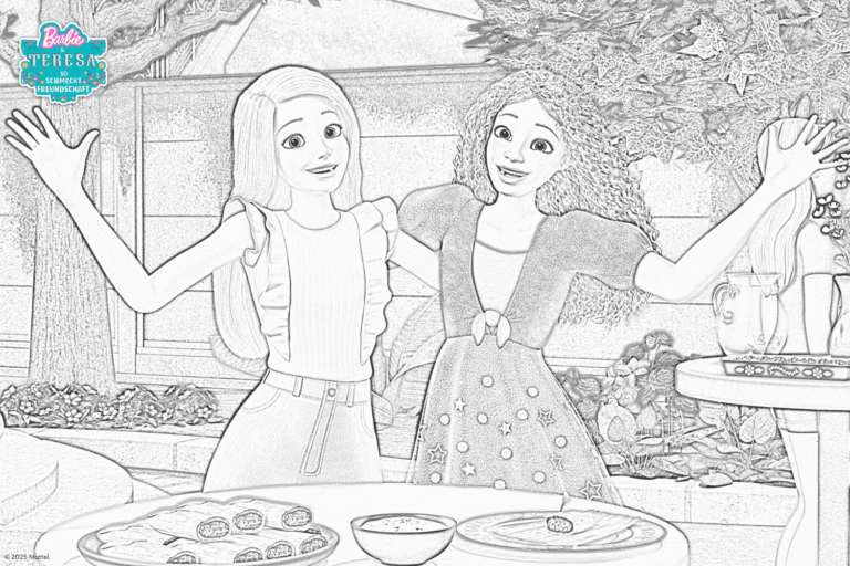Malvorlage Barbie und Teresa - So schmeckt Freundschaft
