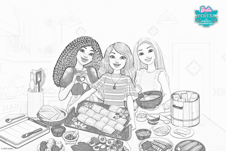 Malvorlage Barbie und Teresa - So schmeckt Freundschaft