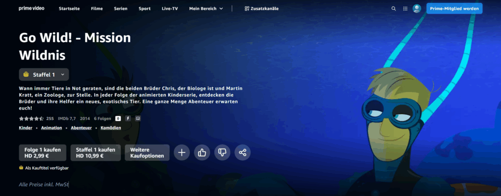 Screenshot der Go Wild Serie aus der Amazon Kinderwelt.