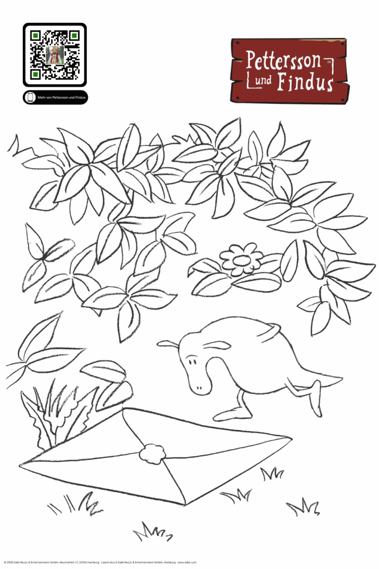 Malvorlage Muckla mit Brief und Blumenranke