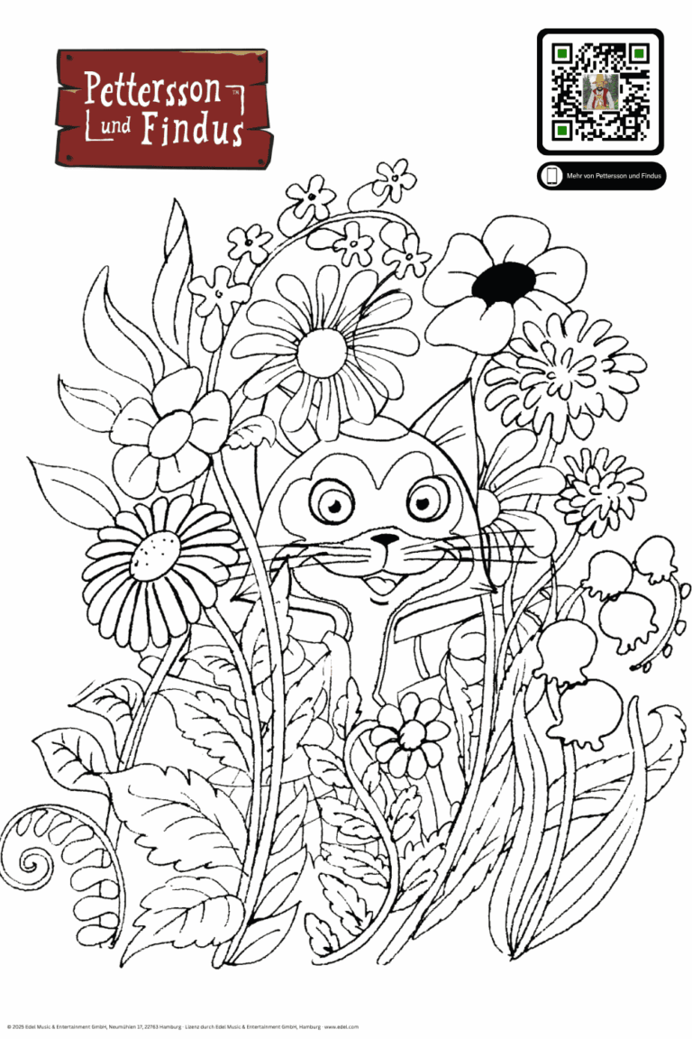 Malvorlage Findus im Blumenbeet