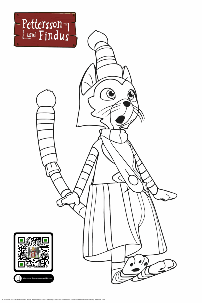 Malvorlage Findus erschrocken mit Wintermütze