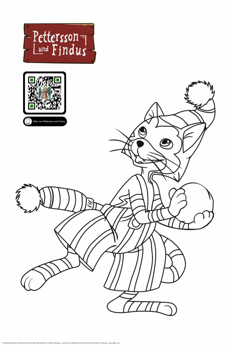 Findus Malvorlage mit Schneeball und Mütze