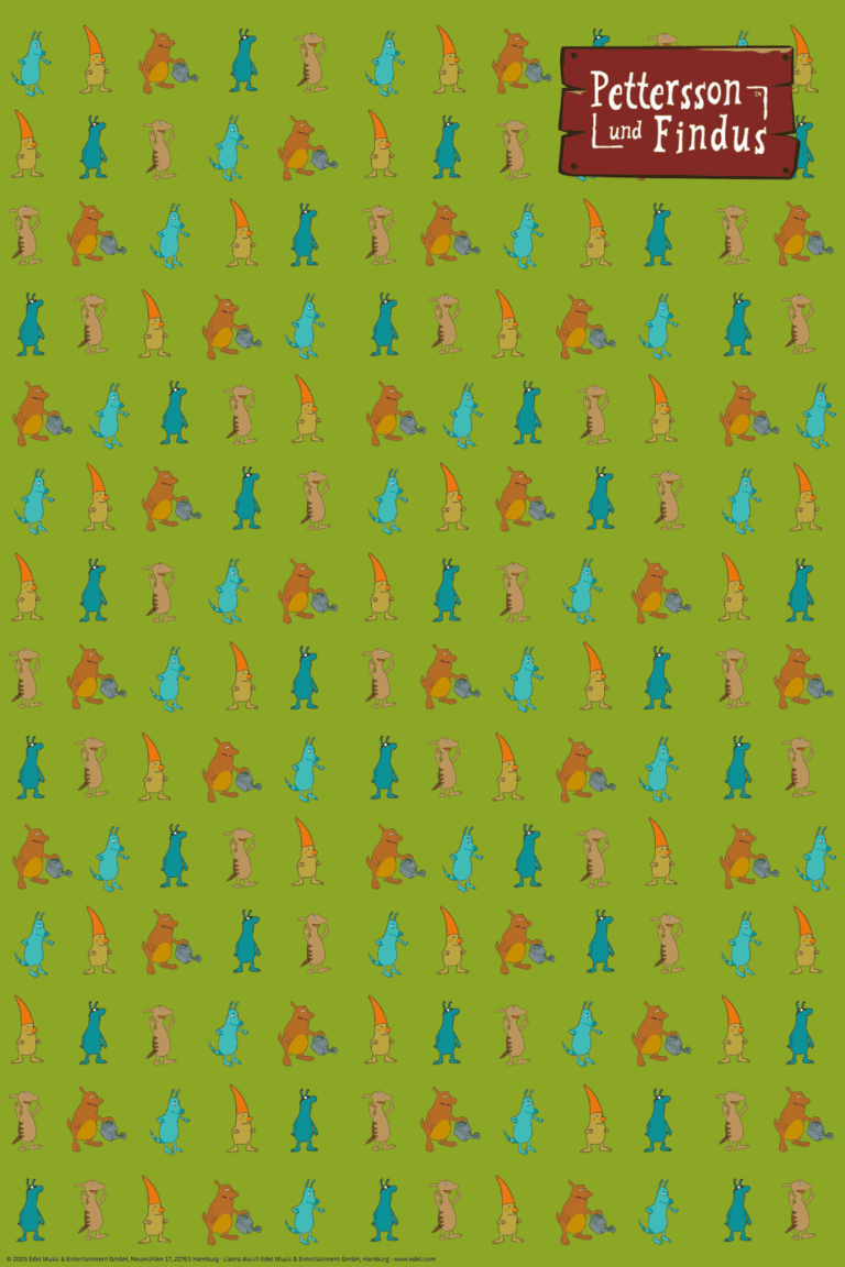 Handyhintergrund Muckla. Man sieht verschiedene Muckla, die vor einem grünen Hintergrund abgebildet sind.