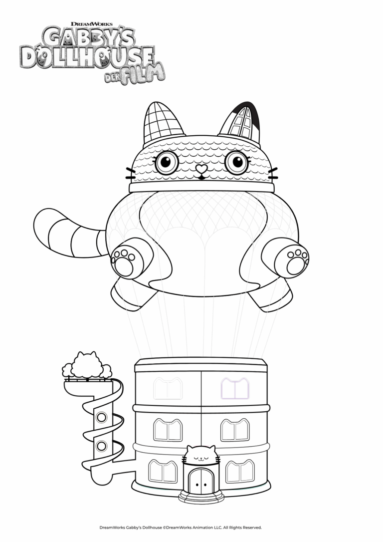 Ausmalbild von Gabby's Dollhouse mit einem Luftballon dran.