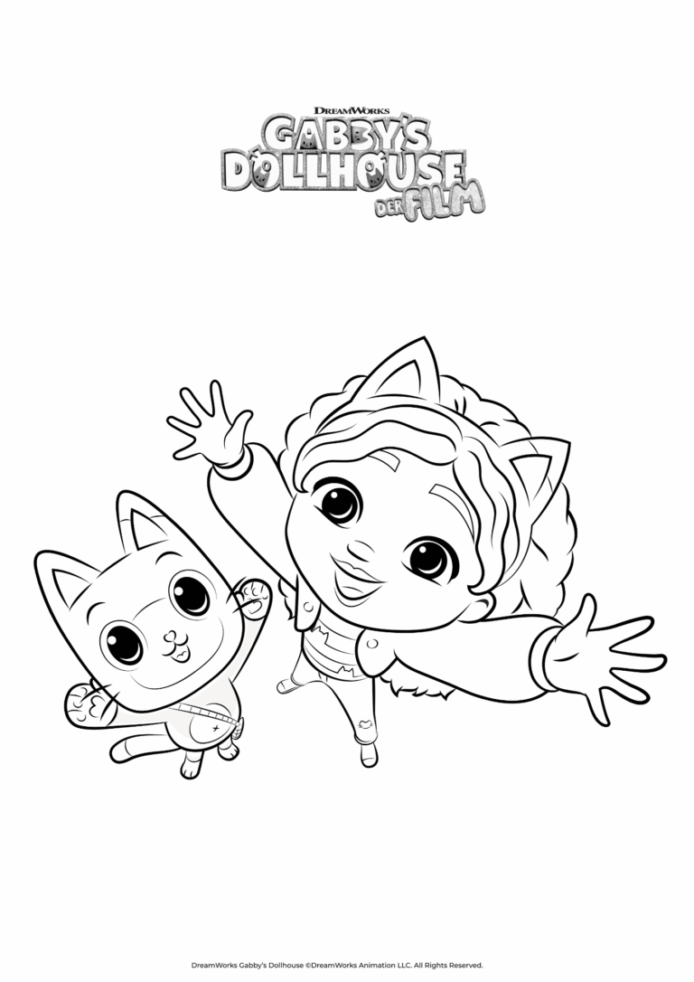 Ausmalbild von Gabby und Panda Pfötchen fröhlich.