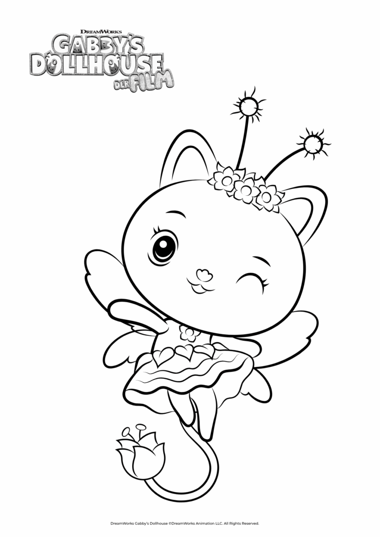 Ausmalbild von Kitty Fee zwinkernd.