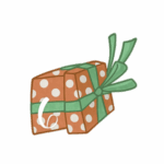 Geschenk in der Farbe Orange mit einer grünen Schleife zum Kalendertag 6. Das Geschenk führt zum Gewinnpaket von Pettersson und Findus