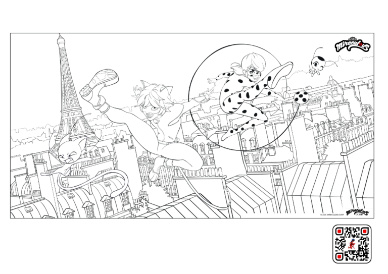 Ausmalbild Ladybug und Cat Noir Paris