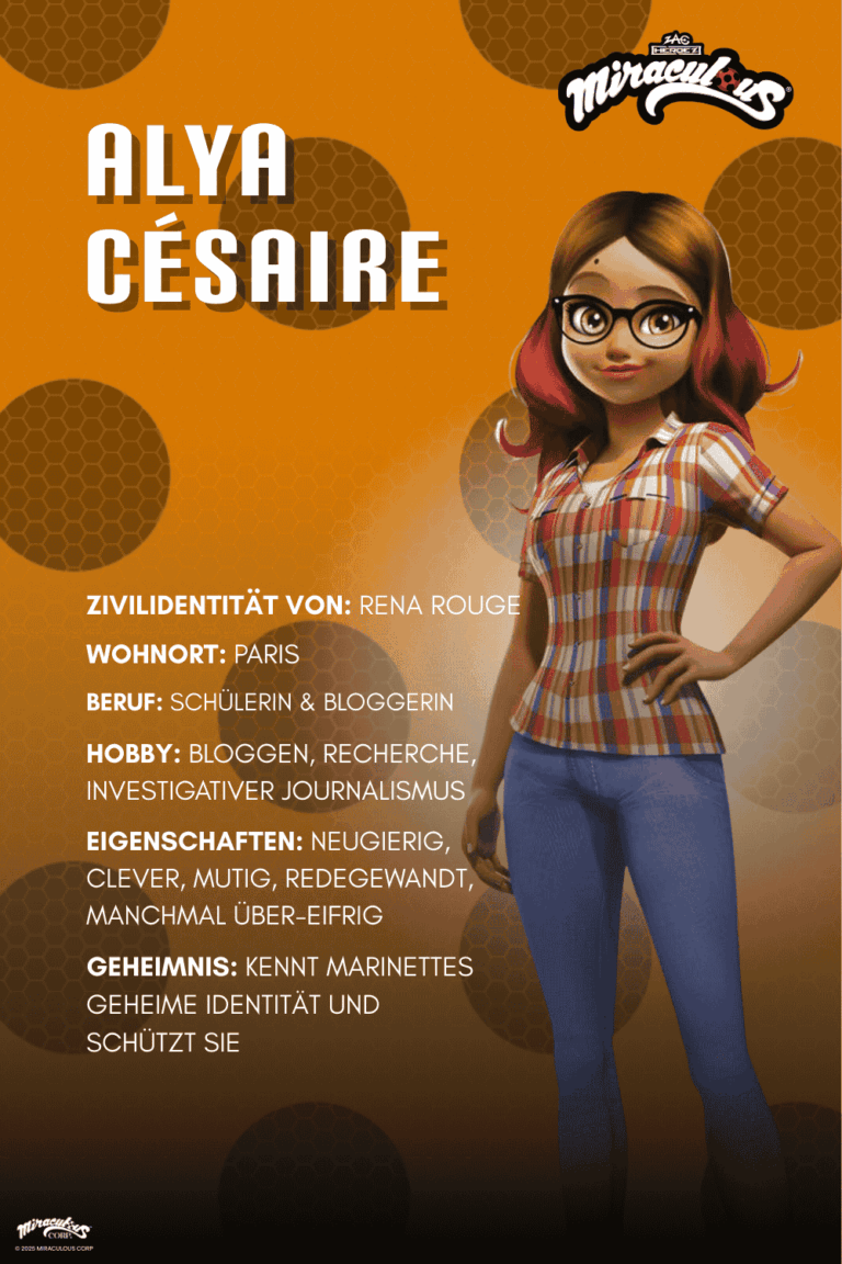 Man sieht eine Beschreibung des Charakters Alya Cesaire aus Miraculous