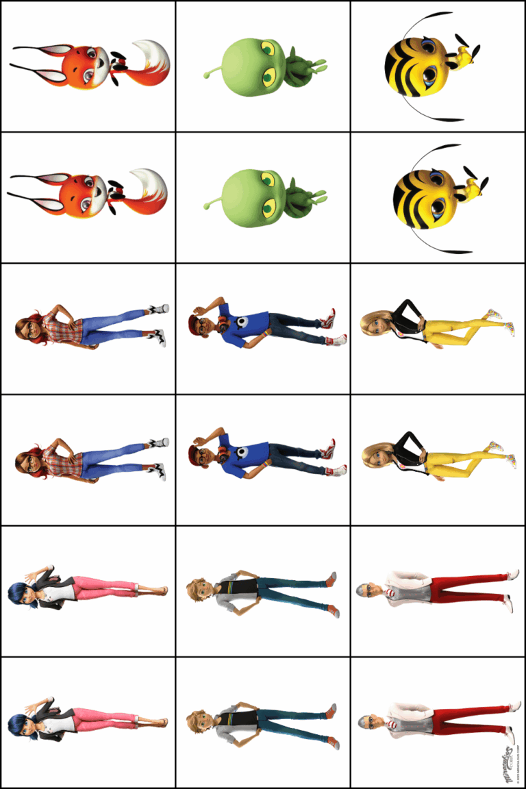 Man sieht verschiedene Karten des Memo Spiels mit unterschiedlichen Charakteren aus Miraculous.