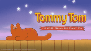 Beitragsbild zur Kreativseite von Tommy Tom. Zu sehen ist der rote Kater Tommy Tom (im Original Dikkie Dik), der auf einem Zaun sitzt. Im Hintergrund ist der Abendhimmel mit Sternen zu sehen. Auf der Landingpage findet man kreative Mitmach-Assets wie Ausmalbilder und Bastelideen und alle Infos zum Hörspiel zum Kinofilm.