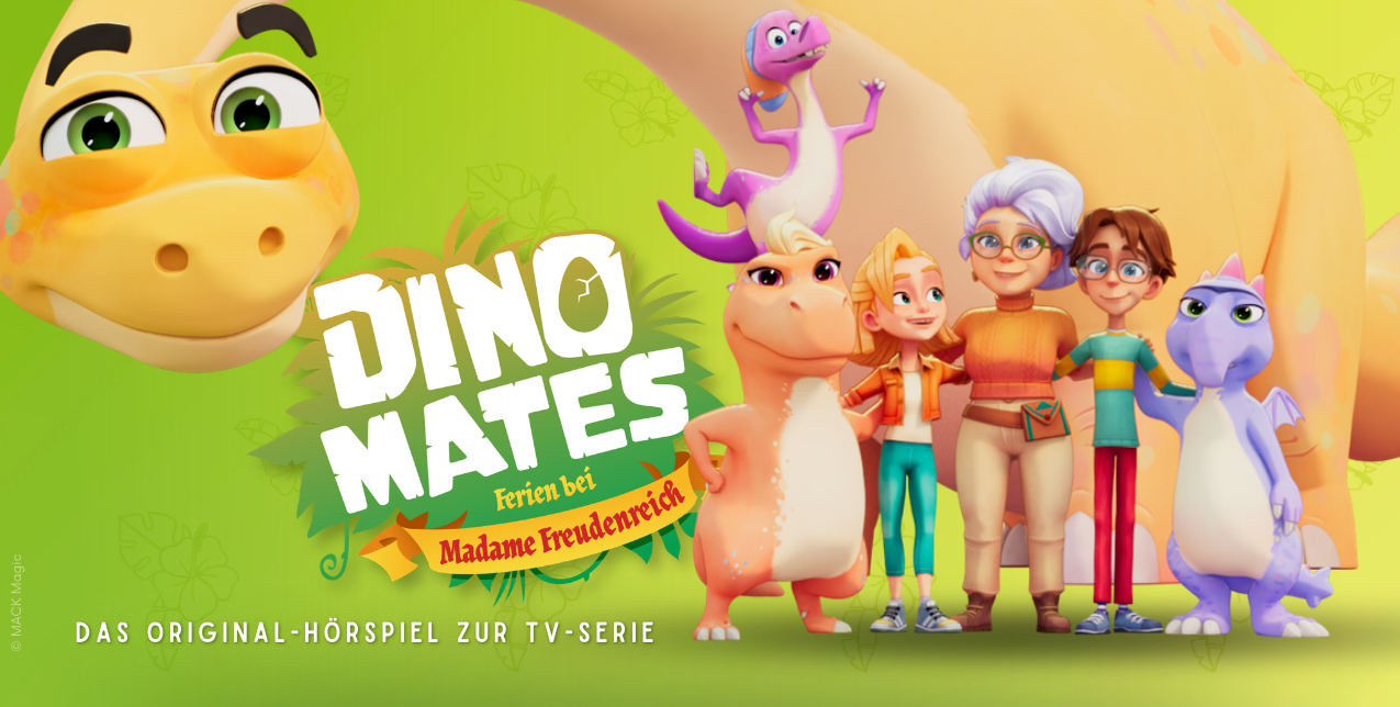 Beitragsbild zu Dino Mates mit allen Hauptcharakteren aus der TV-Serie.