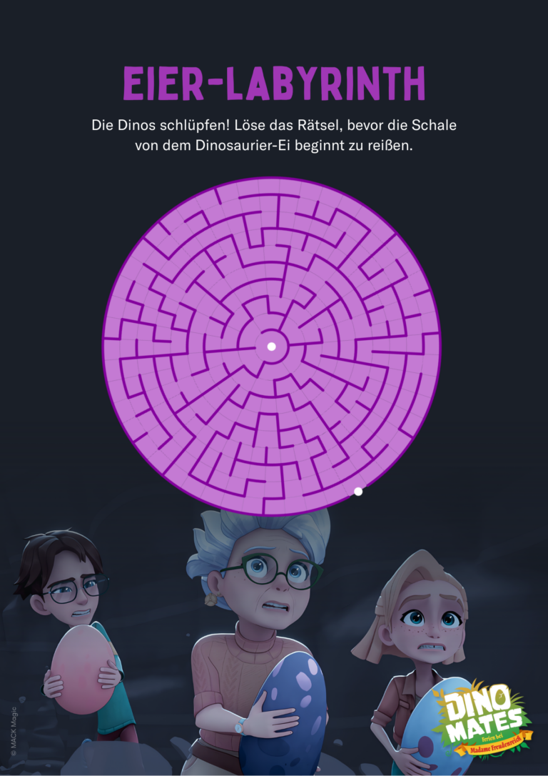 Labyrinth-Rätsel zur TV-Serie Dino Mates.