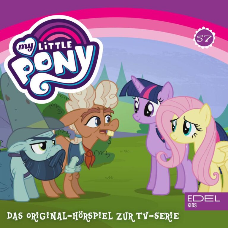 Cover des Hörspiels „My Little Pony Folge 57: Die Hooffields und die McColts / Die Hauptattraktion“ mit Twilight Sparkle und Fluttershy, die besorgt zwei verfeindeten Ponys gegenüberstehen.
